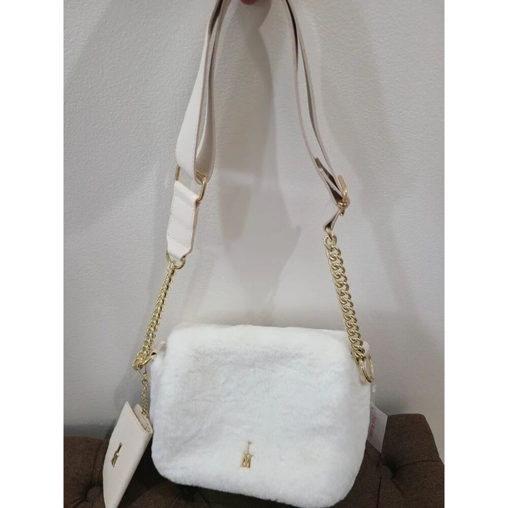 NWT Isaac Mizrahi New York White Faux Fur Convertible Shoulder Bag